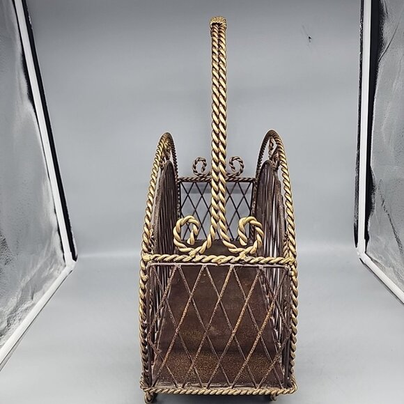 Vintage Twisted Metal Magazine Rack Gold 18" Tall - Picture 4 of 7